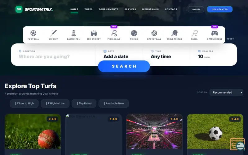 Screenshot of Sports software.