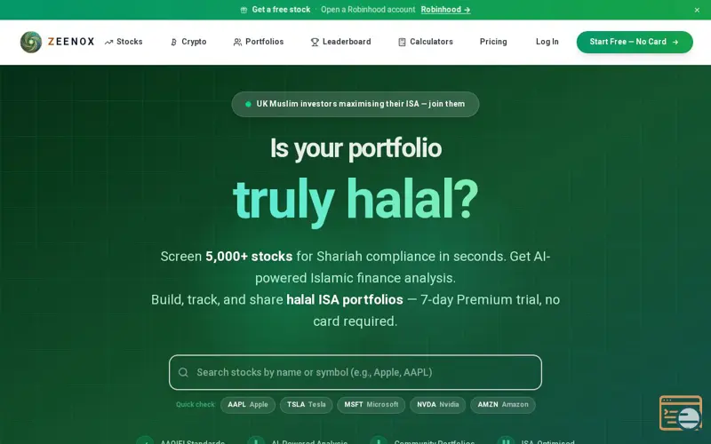 Screenshot of Zeenox, a launch using Yahoo Finance