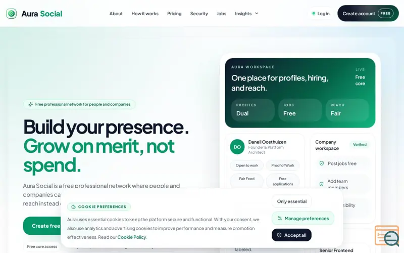 Screenshot of Aura Social, a launch using AI CMO