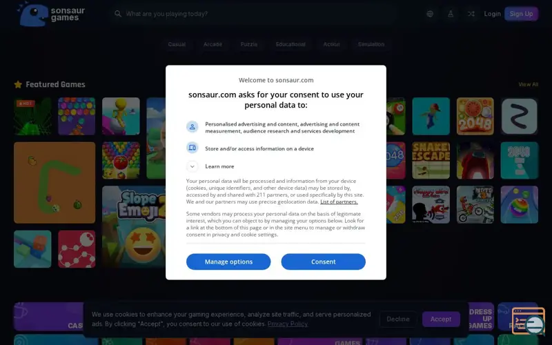 Screenshot of Sonsaur, a launch using GameDistribution