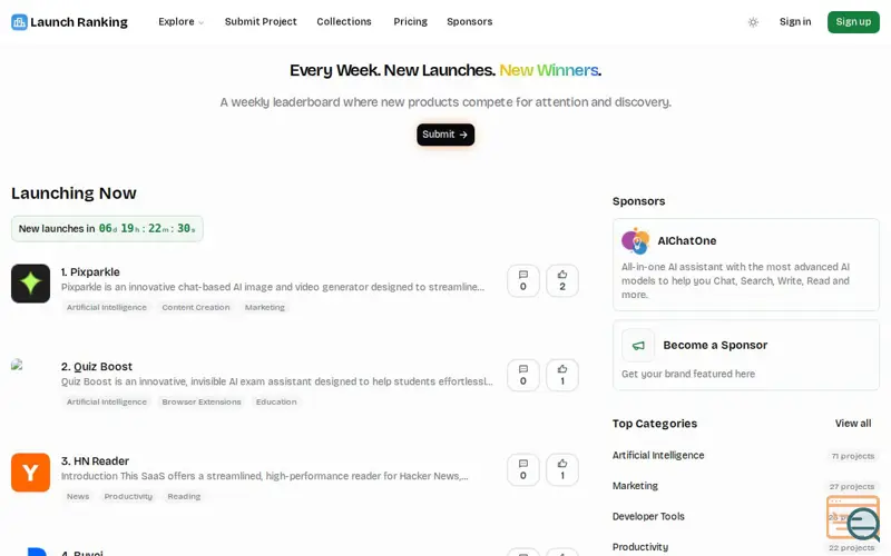 Screenshot of Launch Ranking - Launch Ranking is a platform to discover and upvote the best tech products. Find top products launching daily., a launch using DR Checker