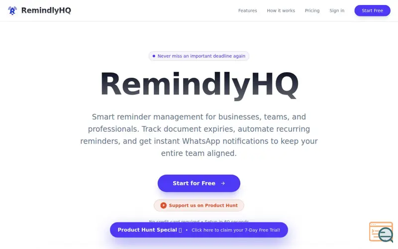 Screenshot of RemindlyHQ