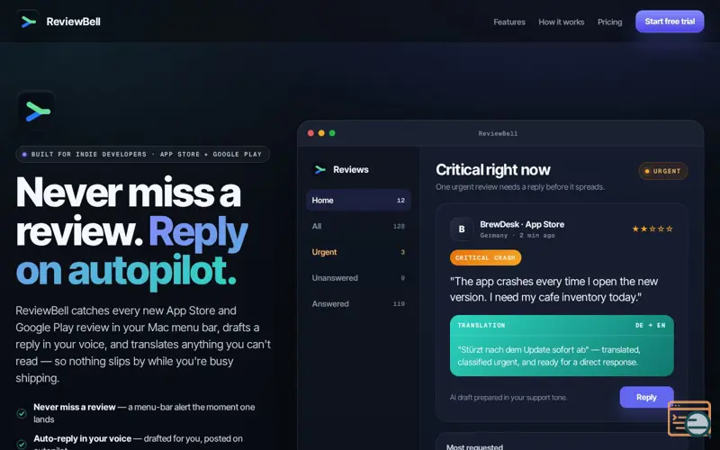 Screenshot of ReviewBell