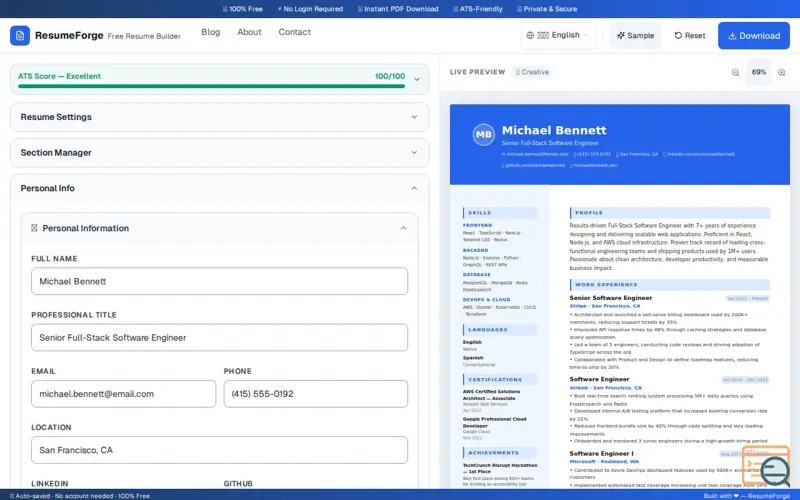 Screenshot of ResumeForge