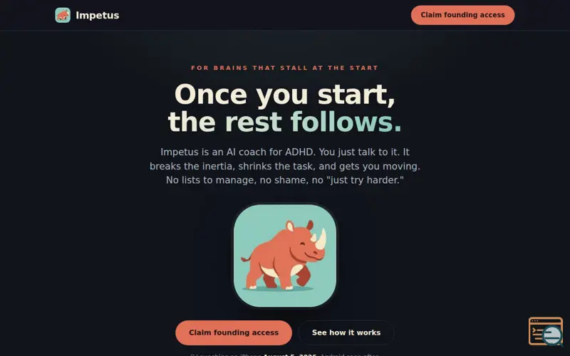 Screenshot of Impetus — the AI coach that breaks ADHD inertia