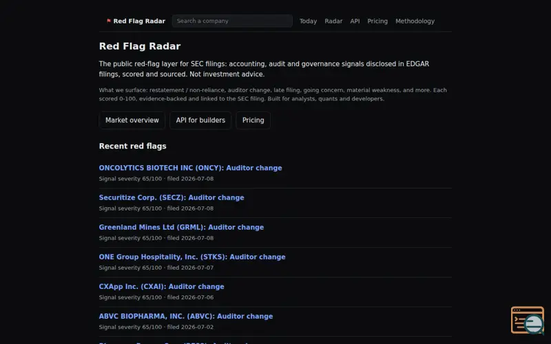Screenshot of Red Flag Radar