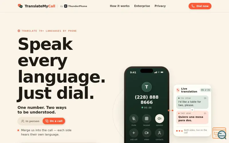 Screenshot of TranslateMyCall 2.0