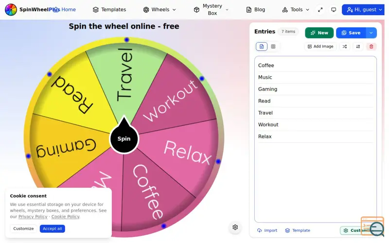 Screenshot of SpinWheelPlus