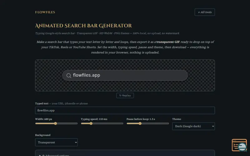 Screenshot of Flowfiles Search Bar