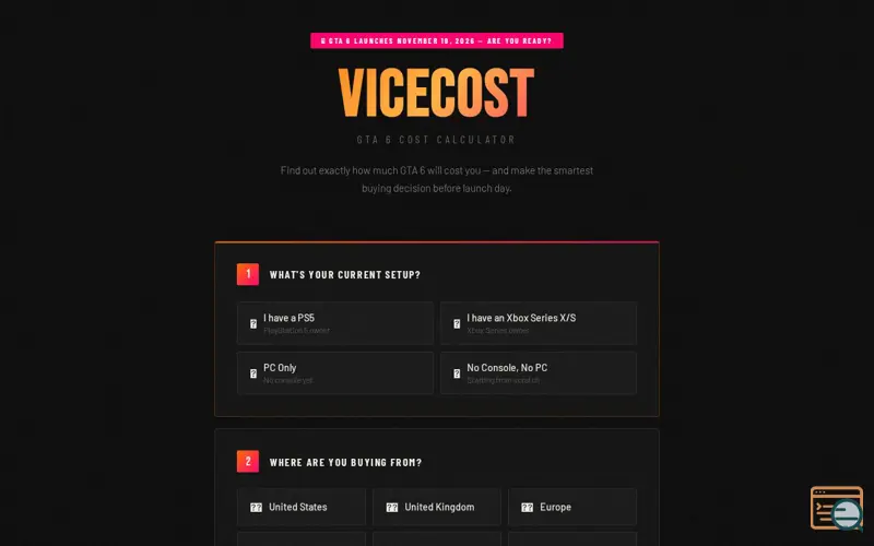Screenshot of ViceCost — GTA 6 Cost Calculator