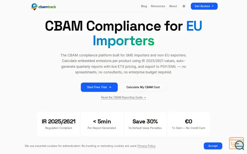 Screenshot of CbamTrack