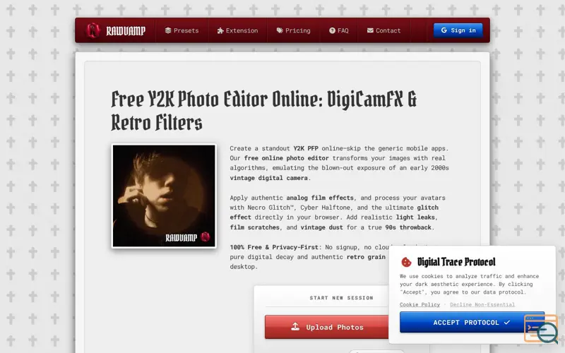 Screenshot of Y2K Photo Editor Online: Vintage Camera