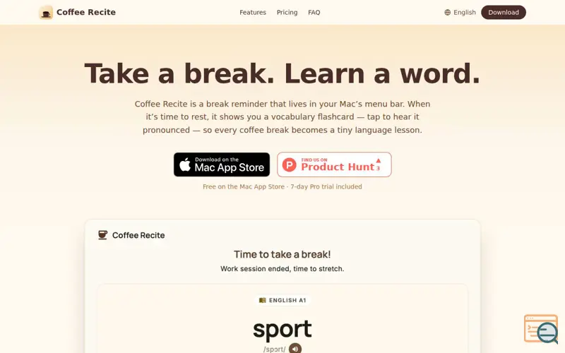 Screenshot of Coffee Recite