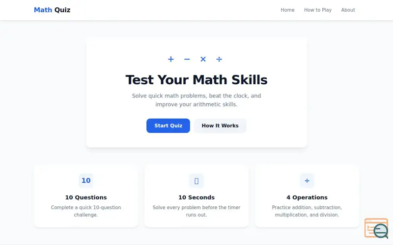 Screenshot of Math Quiz