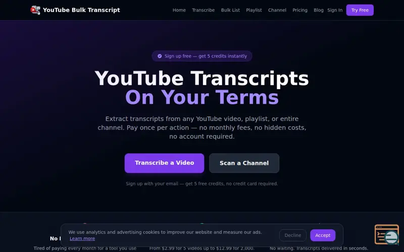 Screenshot of Ytbulktranscript