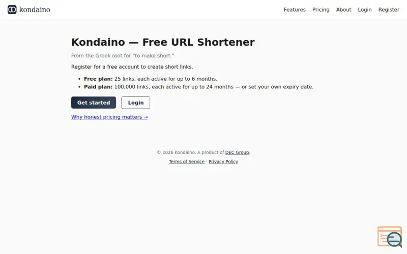 Screenshot of Kondaino - Free URL Shortener with API