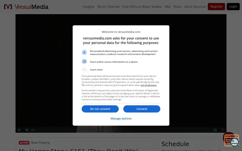 Screenshot of VersusMedia, a launch using Counter.dev