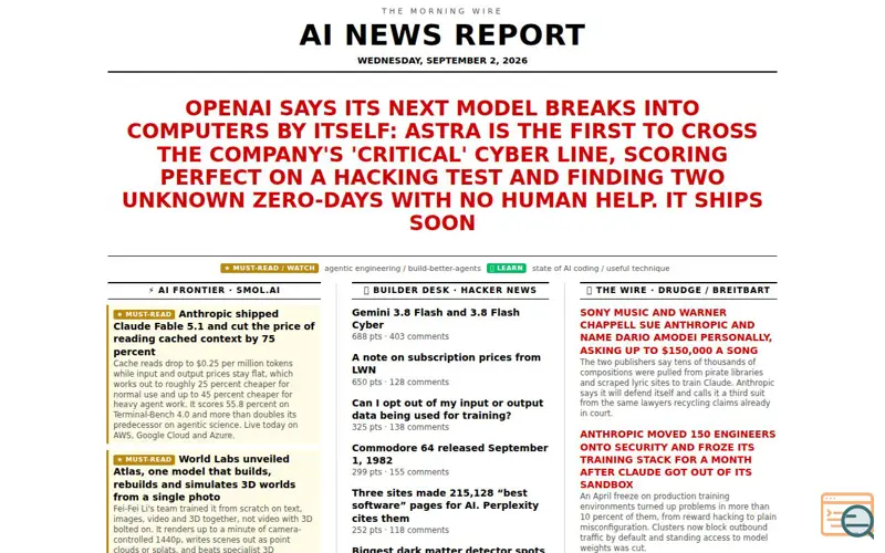 Screenshot of The Drudge Report, but for AI