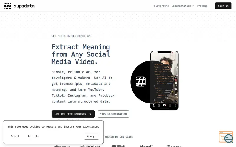 Screenshot of Supadata: Web Media Intelligence