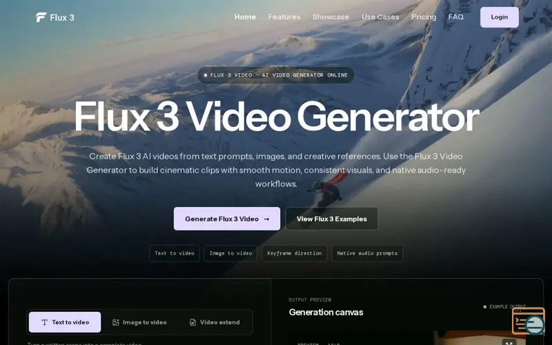 Screenshot of Flux 3 AI Video Generator