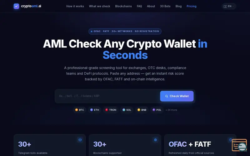 Screenshot of CryptoAML.ai -- Free AML Checker