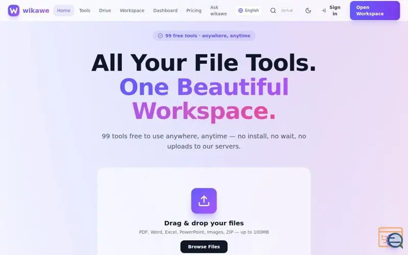 Screenshot of wikawe — Free Online PDF Tools | Merge, Split, Compress PDF
