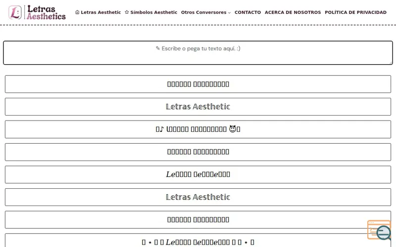 Screenshot of Letras Aesthetic