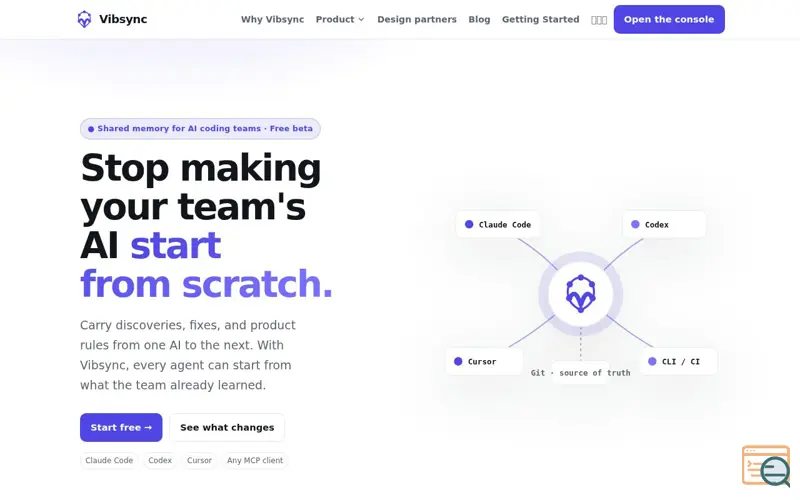 Screenshot of Shared Memory for AI Coding Agents and Teams | Vibsync