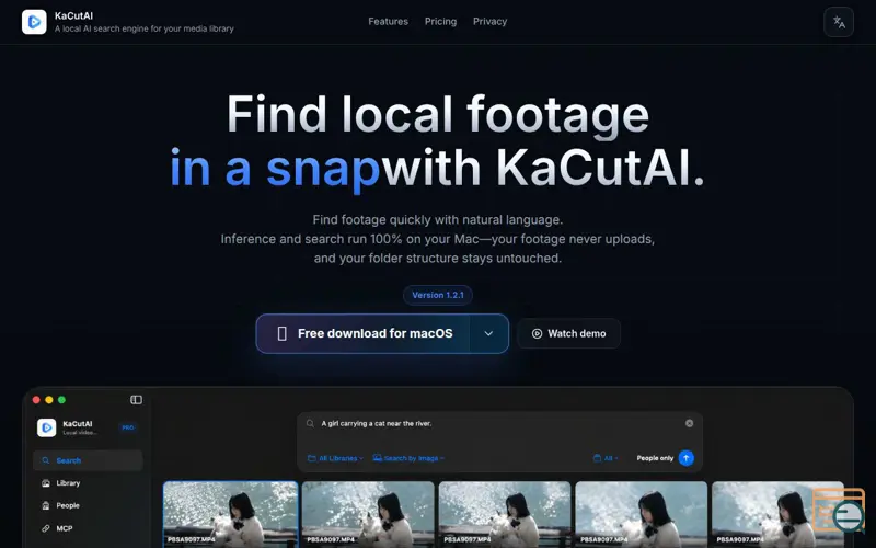 Screenshot of KaCutAI - macOS 本地 AI 素材搜索器, a launch using Vibeloft
