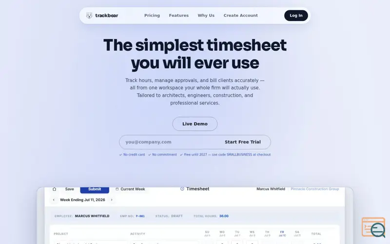 Screenshot of TrackBear