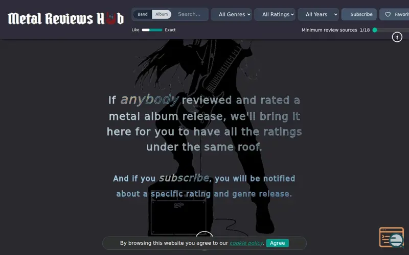 Screenshot of Metal Reviews Hub, a launch using Bandcamp