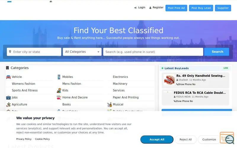 Screenshot of BuyNSale, a launch using Geo Meta Tags