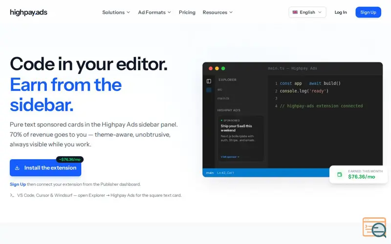 Screenshot of IDE Ads by Highpay Ads