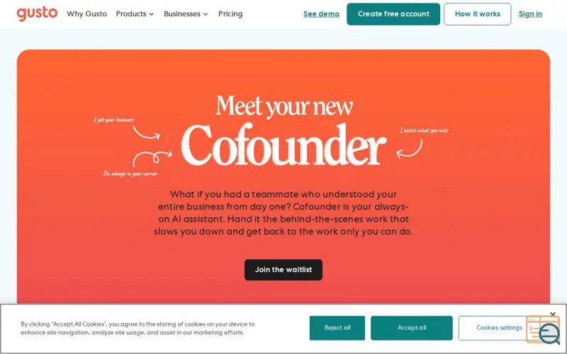 Screenshot of Gusto Cofounder, a launch using Dropbox
