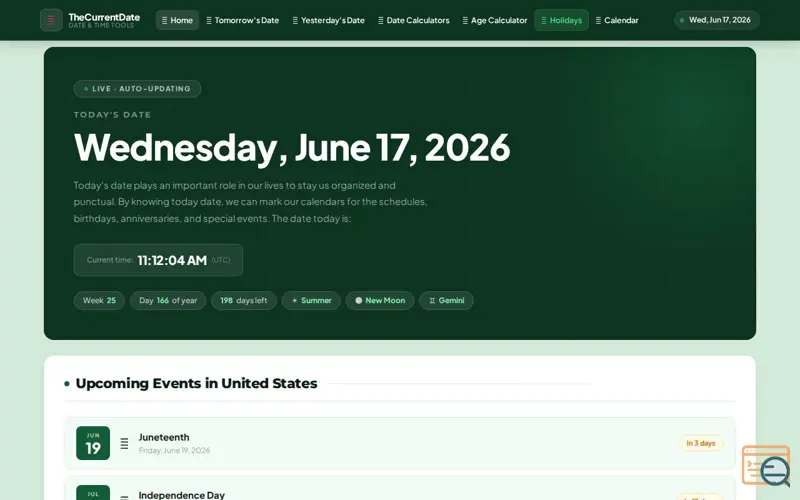 Screenshot of The Current Date