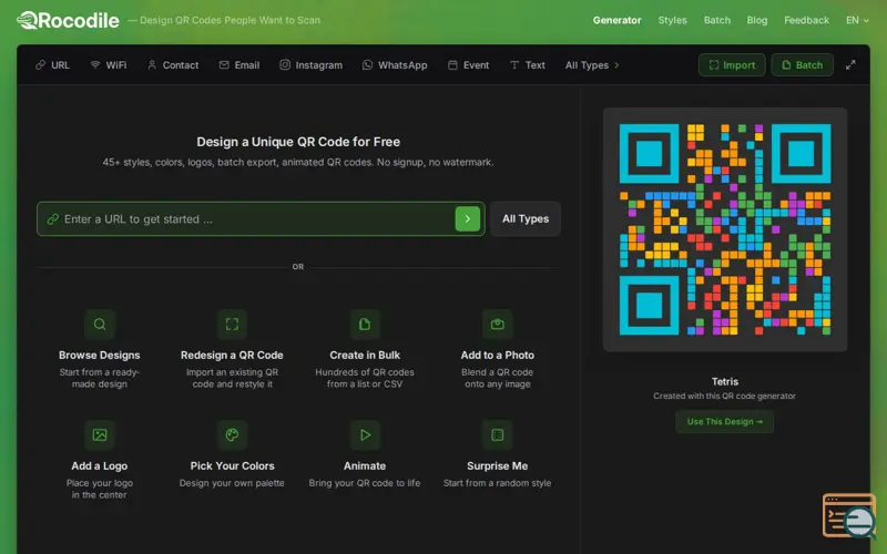 Screenshot of qrocodile.io
