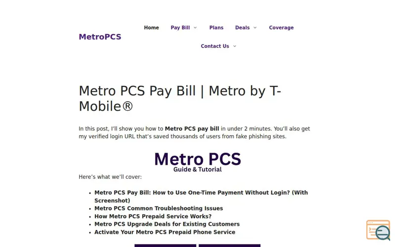 Screenshot of MetroPCS, a launch using GeneratePress