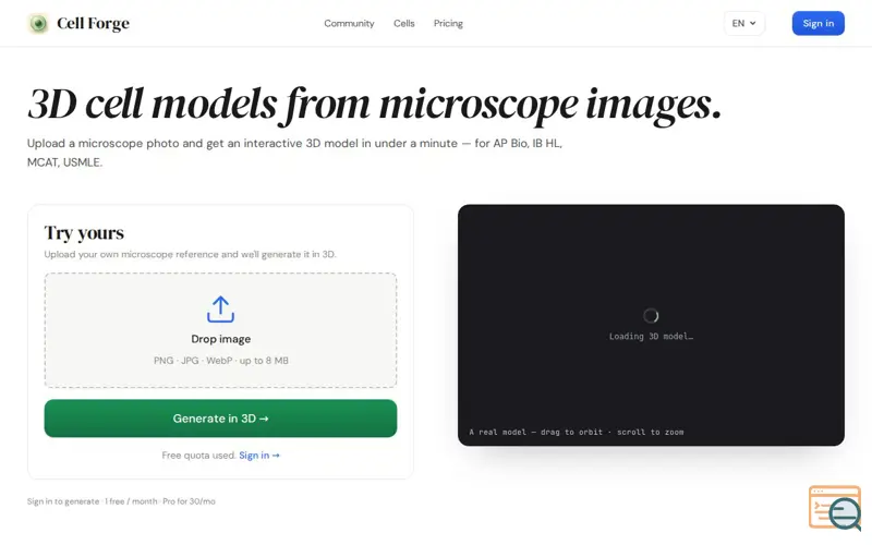 Screenshot of 3D cell models from images — Cell Forge