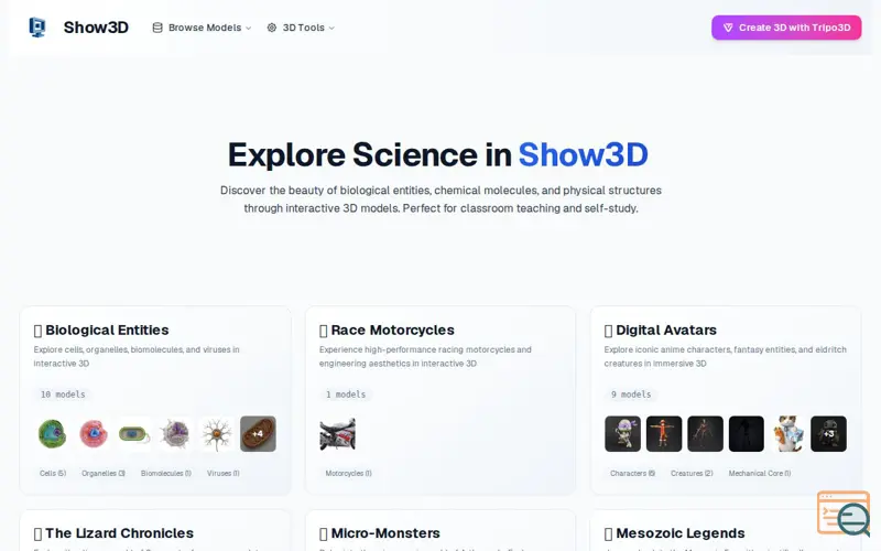 Screenshot of Show3D · Science Communication