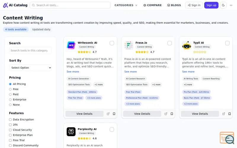 Screenshot of AI Writing Tools