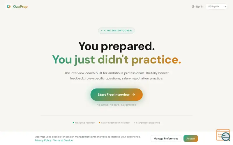Screenshot of OzaPrep