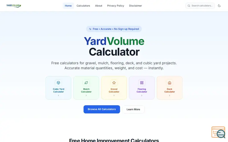 Screenshot of YardVolumeCalculator