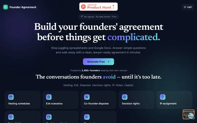 Screenshot of Startup Prenup Builder