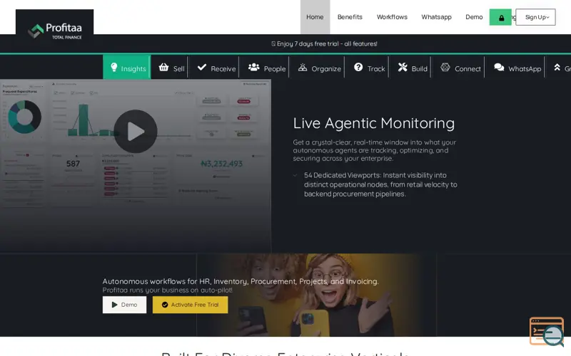 Screenshot of Profitaa, a launch using Chatway