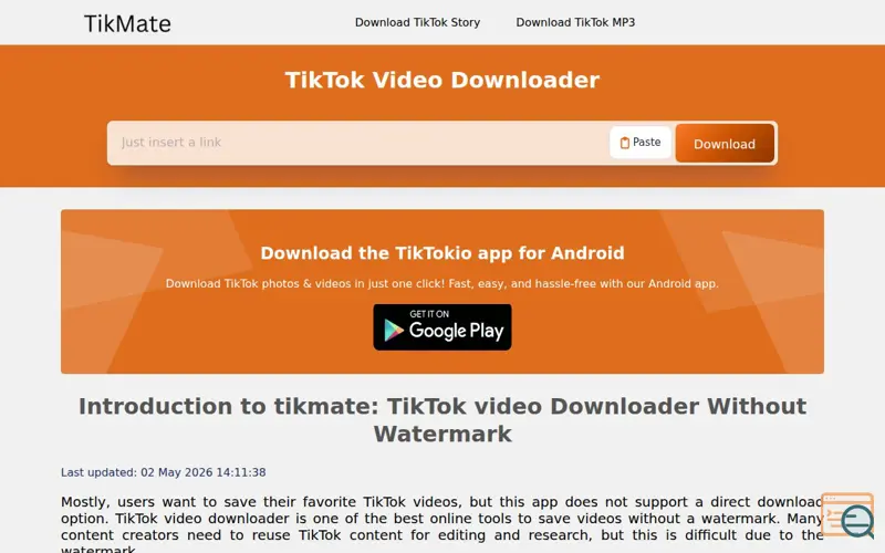 Screenshot of https://tikmate.live