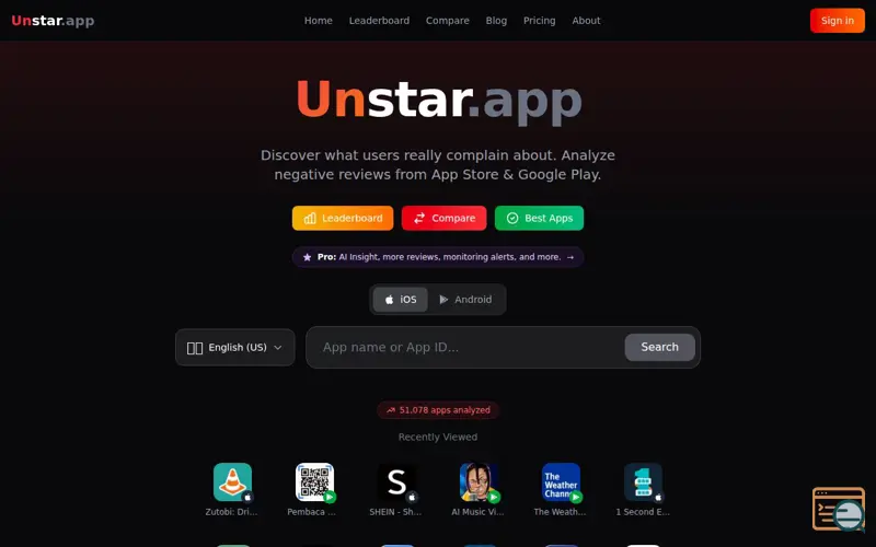Screenshot of unstar.app