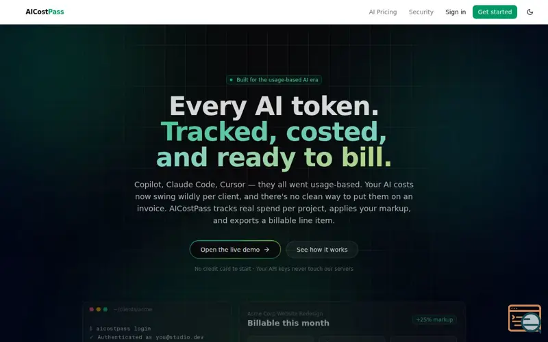 Screenshot of AICostPass