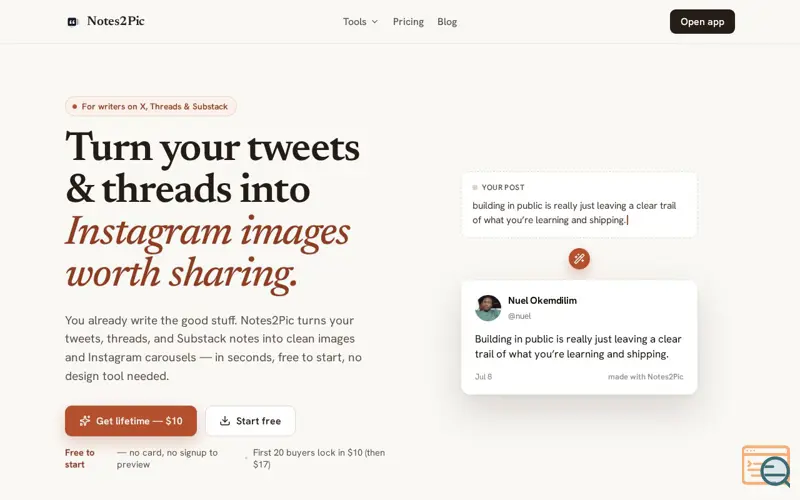 Screenshot of Notes2Pic
