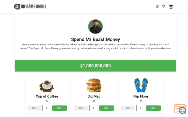 Screenshot of TheGameGloble - Spend Mr Beast Money