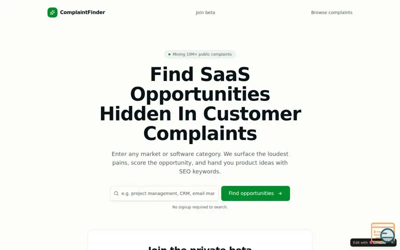 Screenshot of ComplaintFinder